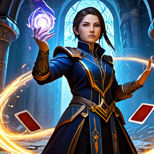 Home 6 An Arcanist from Lost Ark, a professional woman in a modest, elegant arcane battle suit, actively casting a powerful spell. She is in a dynamic pose, with multiple stylized magical cards swirling around her, emitting vibrant arcane energy. The background features an epic, dark raid environment with ancient ruins and glowing magical elements, resembling a boss arena. The overall image showcases high detail, cinematic lighting, and professional photography. perfect anatomy, correct proportions, natural pose, well-formed hands, proper finger count, natural body proportions, fully clothed, modest clothing, appropriate attire, professional dress, safe for work, appropriate content, professional.