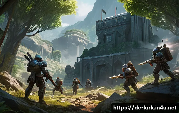 로스트아크 실마엘 전장 PvP 전략 - A dynamic team battle scene set in a detailed fantasy battlefield resembling Silmael&rsquo;s central zone,...