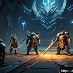 로스트아크 신규 모드 예측 - A dynamic fantasy PvE raid scene featuring a diverse team of experienced adventurers in detailed, pr...