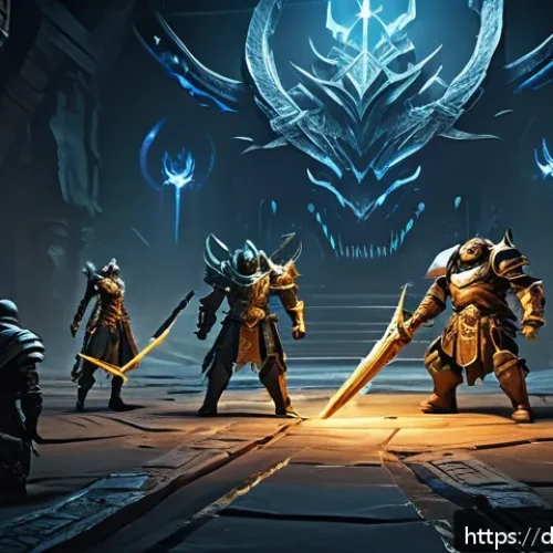 로스트아크 신규 모드 예측 - A dynamic fantasy PvE raid scene featuring a diverse team of experienced adventurers in detailed, pr...