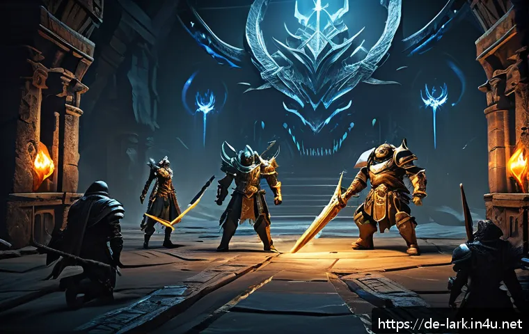 로스트아크 신규 모드 예측 - A dynamic fantasy PvE raid scene featuring a diverse team of experienced adventurers in detailed, pr...