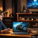 로스트아크 소셜 미디어 활용법 - A dynamic gaming scene showing a diverse group of German-speaking players in their 20s and 30s using...