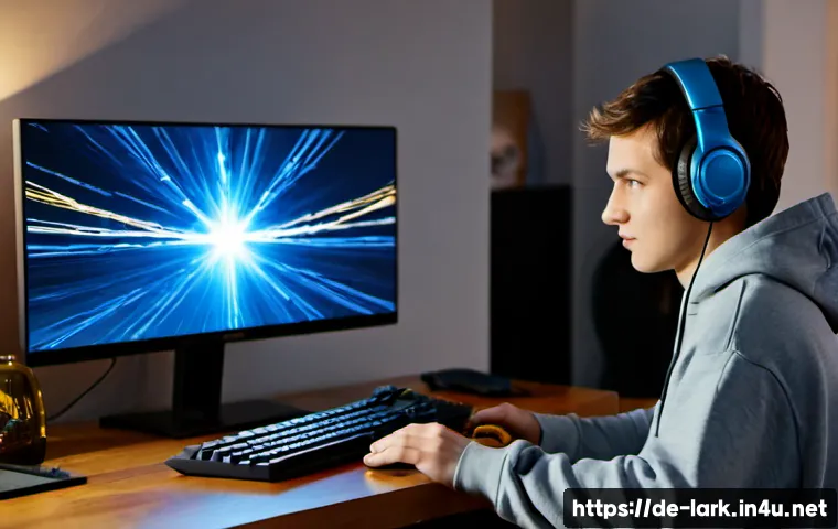 로스트아크 스트라이커 스킬 연계 - Photorealistic cinematic gaming desk scene in a cozy German apartment, focused young adult player we...